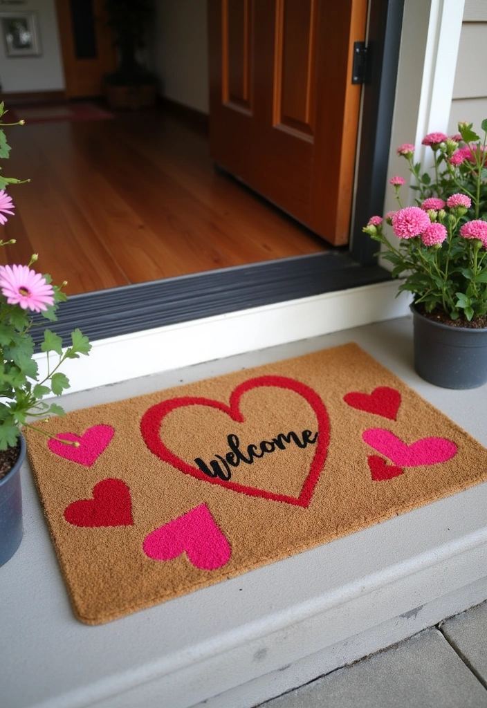 13 Adorable Kids Valentine Crafts for Door Decor That Will Make Their Hearts Shine! - 4. Heart-Stamped Door Mat