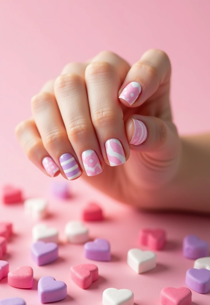 16 Adorable Valentine's Nails for Short Nails (You'll Want to Try #9!) - 7. Sweet Candy Stripes