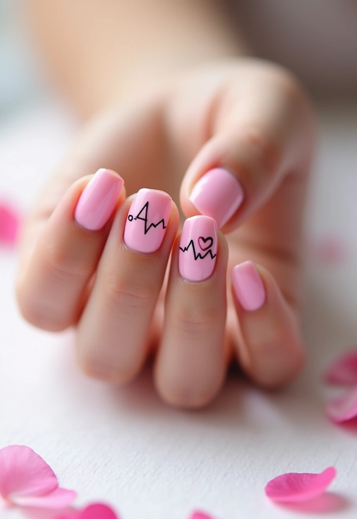 16 Adorable Valentine's Nails for Short Nails (You'll Want to Try #9!) - 8. Heartbeat Lines