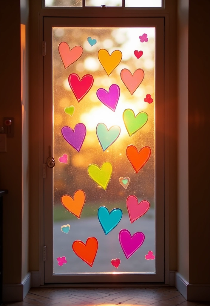 13 Adorable Kids Valentine Crafts for Door Decor That Will Make Their Hearts Shine! - 6. Colorful Heart Window Clings