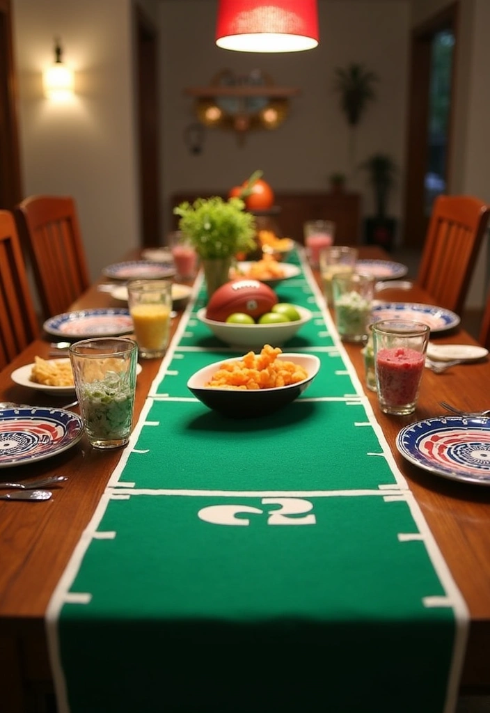 15 Game-Winning Super Bowl Decor Ideas That'll Wow Your Guests (Warning: #5 Is Epic!) - 5. DIY Football Field Table Runner (Epic!)