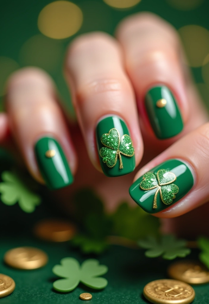 18 Irresistible St. Patrick's Day Nail Ideas That Will Make You Feel Lucky! - 14. Sparkling Clovers