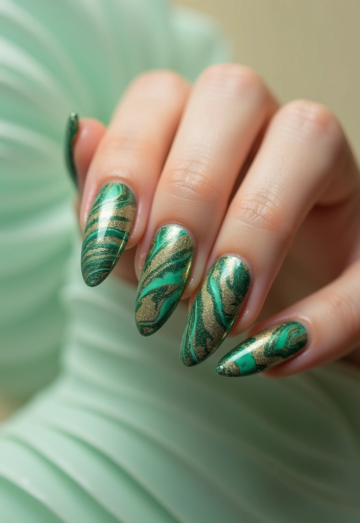 18 Irresistible St. Patrick's Day Nail Ideas That Will Make You Feel Lucky! - 16. Marbled Magic