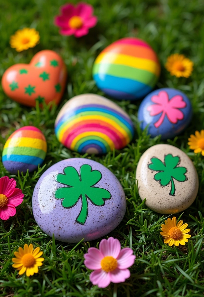 18 Fun St. Patrick's Day Crafts for Kids That'll Keep Them Entertained for Hours! - 9. Rainbow Rock Painting