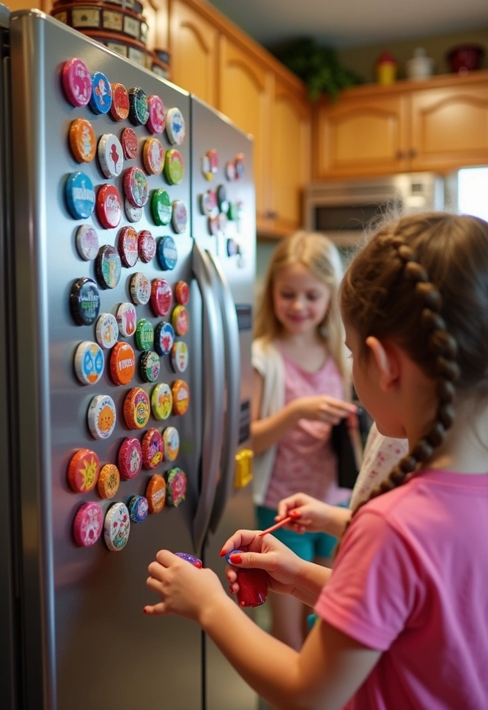 18 Genius Recycled Crafts for Kids That Will Inspire Eco-Friendly Fun (Don’t Miss #11!) - 3. Bottle Cap Magnets