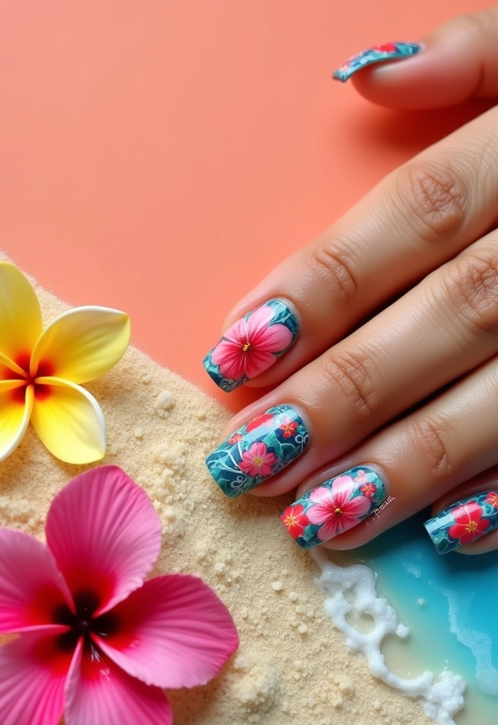 15 Gorgeous Floral Spring Nails to Bloom Your Nail Game (You Won't Believe #9!) - 7. Tropical Floral Fusion