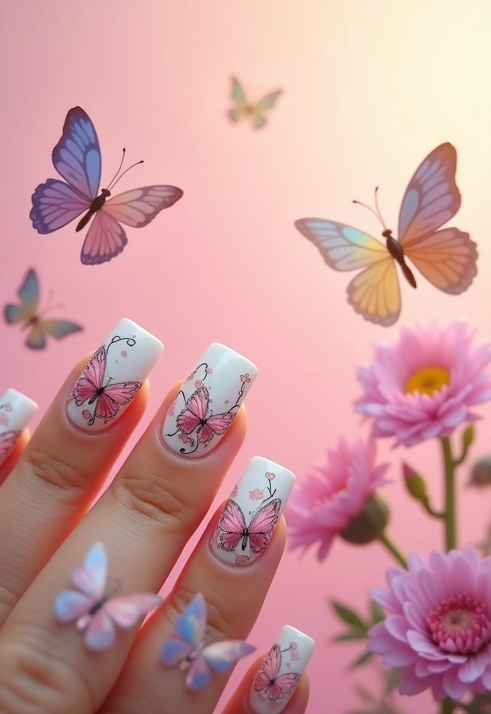 15 Gorgeous Floral Spring Nails to Bloom Your Nail Game (You Won't Believe #9!) - 15. Charming Butterfly Blooms