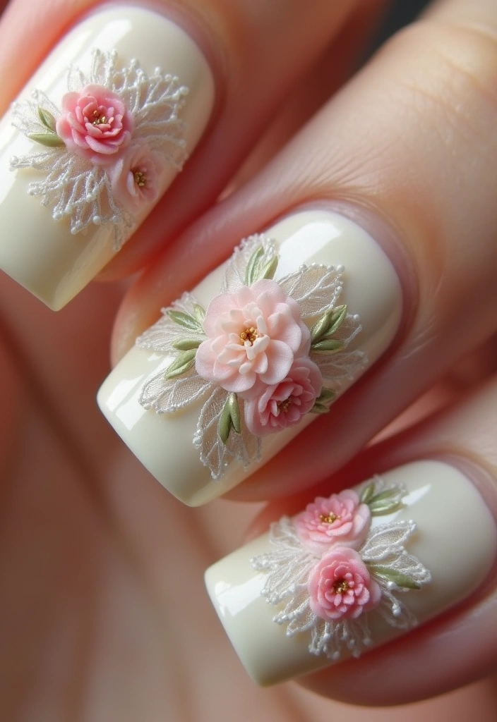 15 Gorgeous Floral Spring Nails to Bloom Your Nail Game (You Won't Believe #9!) - 10. Vintage Floral Lace