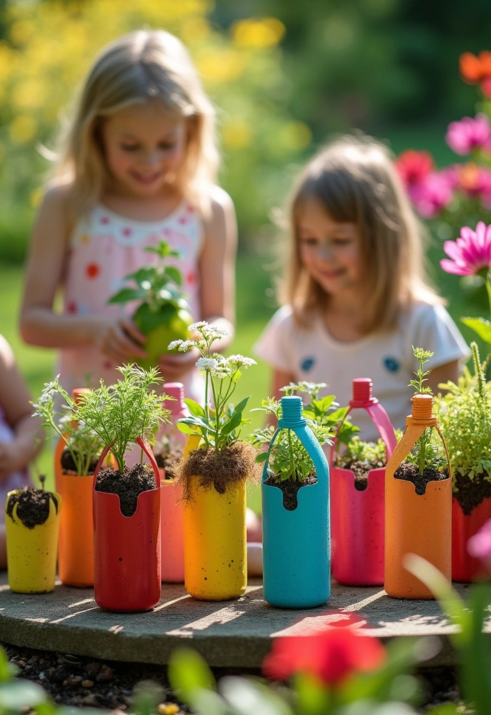 18 Simple DIY Kids Crafts That Will Spark Creativity (Don’t Miss #10!) - 10. Recycled Bottle Planters (Don’t Miss This One!)