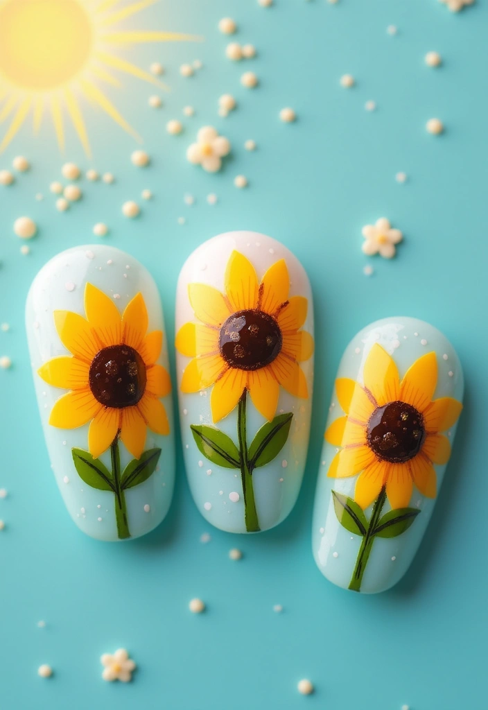 15 Gorgeous Floral Spring Nails to Bloom Your Nail Game (You Won't Believe #9!) - 6. Sunflower Sunshine